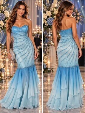 Girls' Sky Blue Beaded Formal Dress